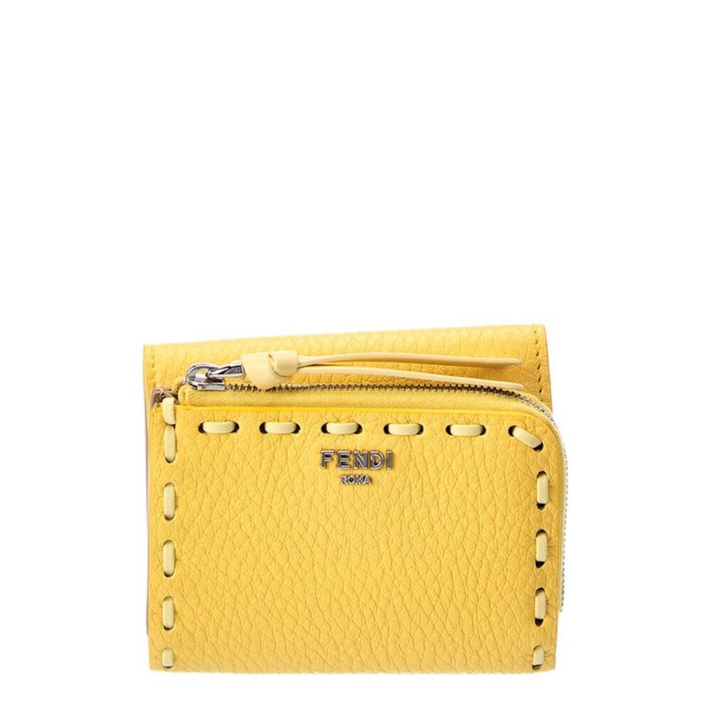 Fendi Selleria Micro Leather Trifold Wallet, Yellow